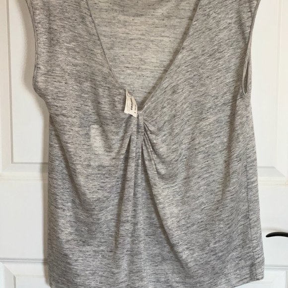 By Malene Birger Analisa T-Shirt XS | NWT Grey Linen Deep V-Back Minimalist Top - Picture 4 of 14